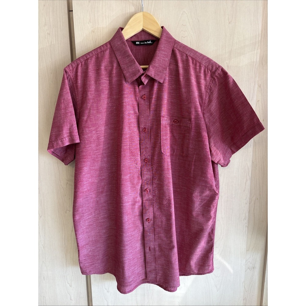 Travis Mathew Button Up Shirt Mens Size XL Heathered Red Short Sleeve